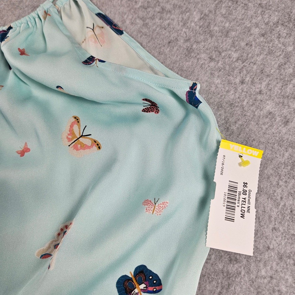 Tucker Silk Butterfly Print Camisole Top Light Blue Spaghetti Strap XL Flowy - Picture 8 of 8